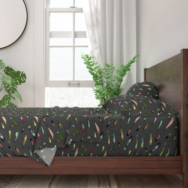 Table Runner Grey Fishing Lure Hook Fish Men Flies Cotton Sateen Table Runner Grey Fishing Lure Hook Fish Men Flies Cotton Sateen